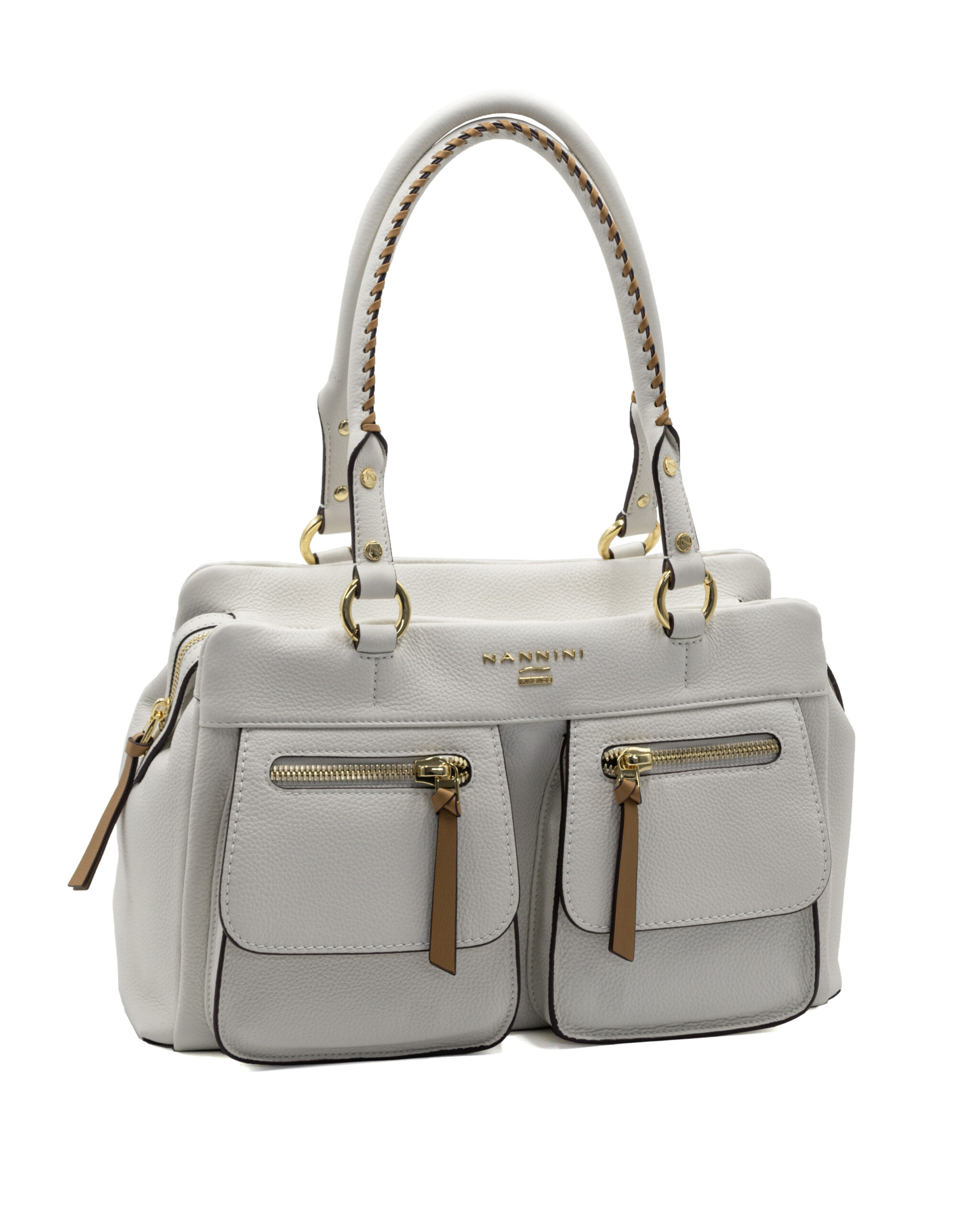 (image for) Borsa a spalla Nannini Isabel bianca con dettagli intrecciati marroni