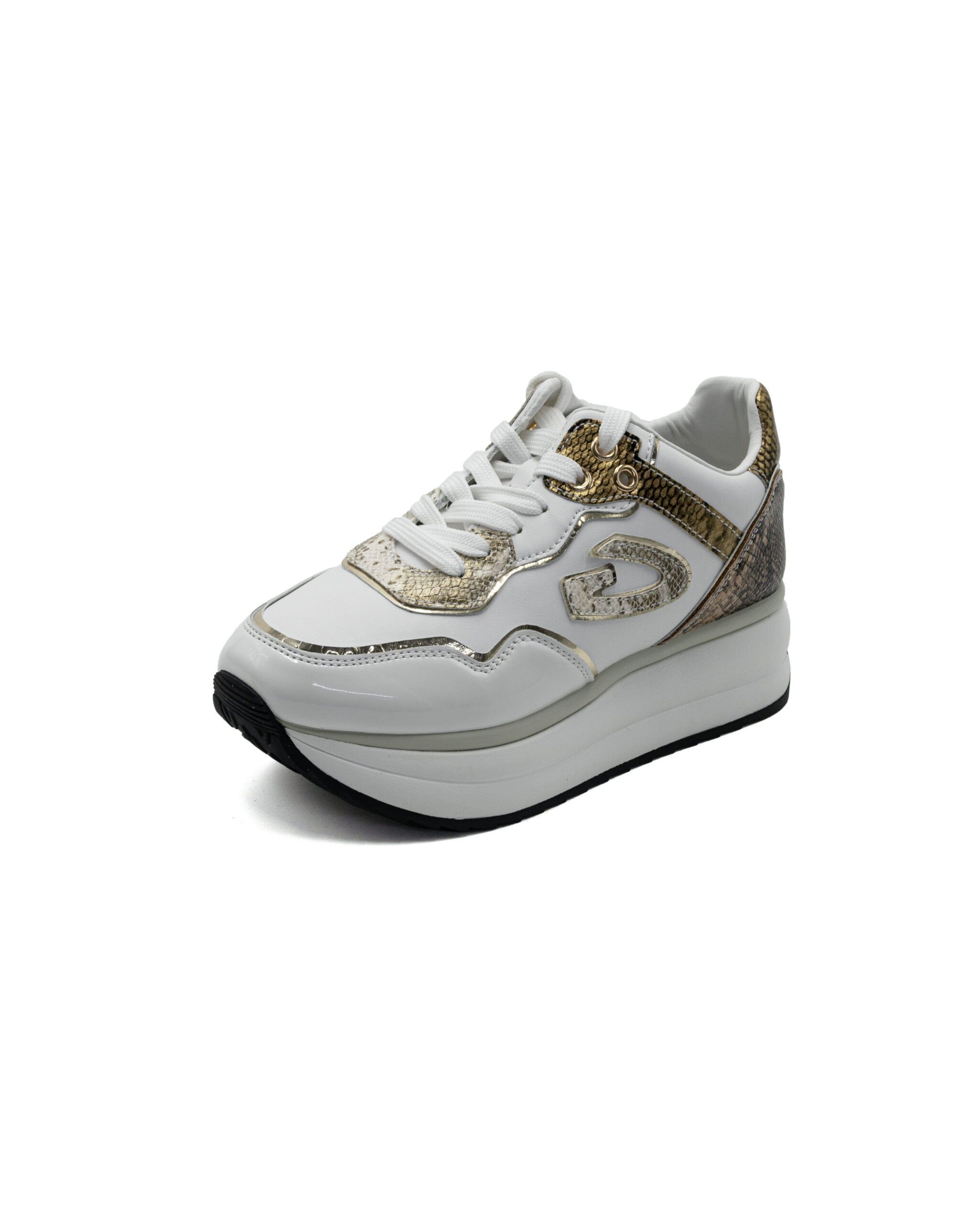 (image for) Sneakers Guardiani bianche con inserti pitonati e laminati oro