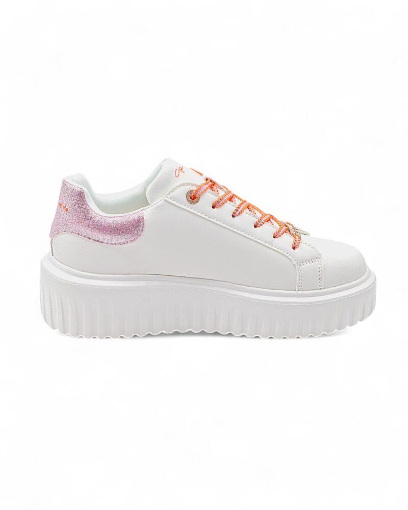 Sneakers platform Gai Mattiolo Love to love logo traforato con inserto rosa glitter - immagine 2