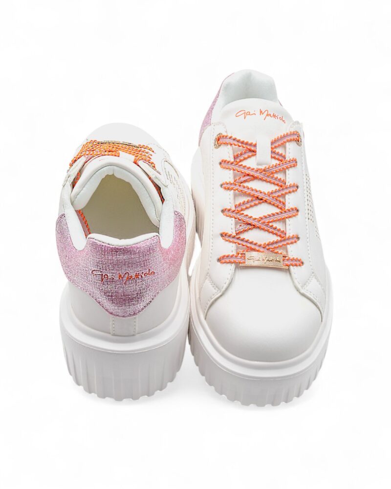 Sneakers platform Gai Mattiolo Love to love logo traforato con inserto rosa glitter - immagine 3