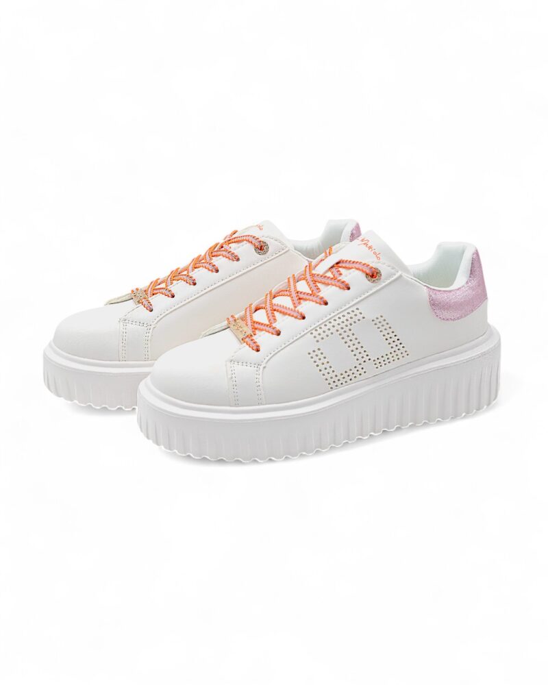 Sneakers platform Gai Mattiolo Love to love logo traforato con inserto rosa glitter - immagine 4