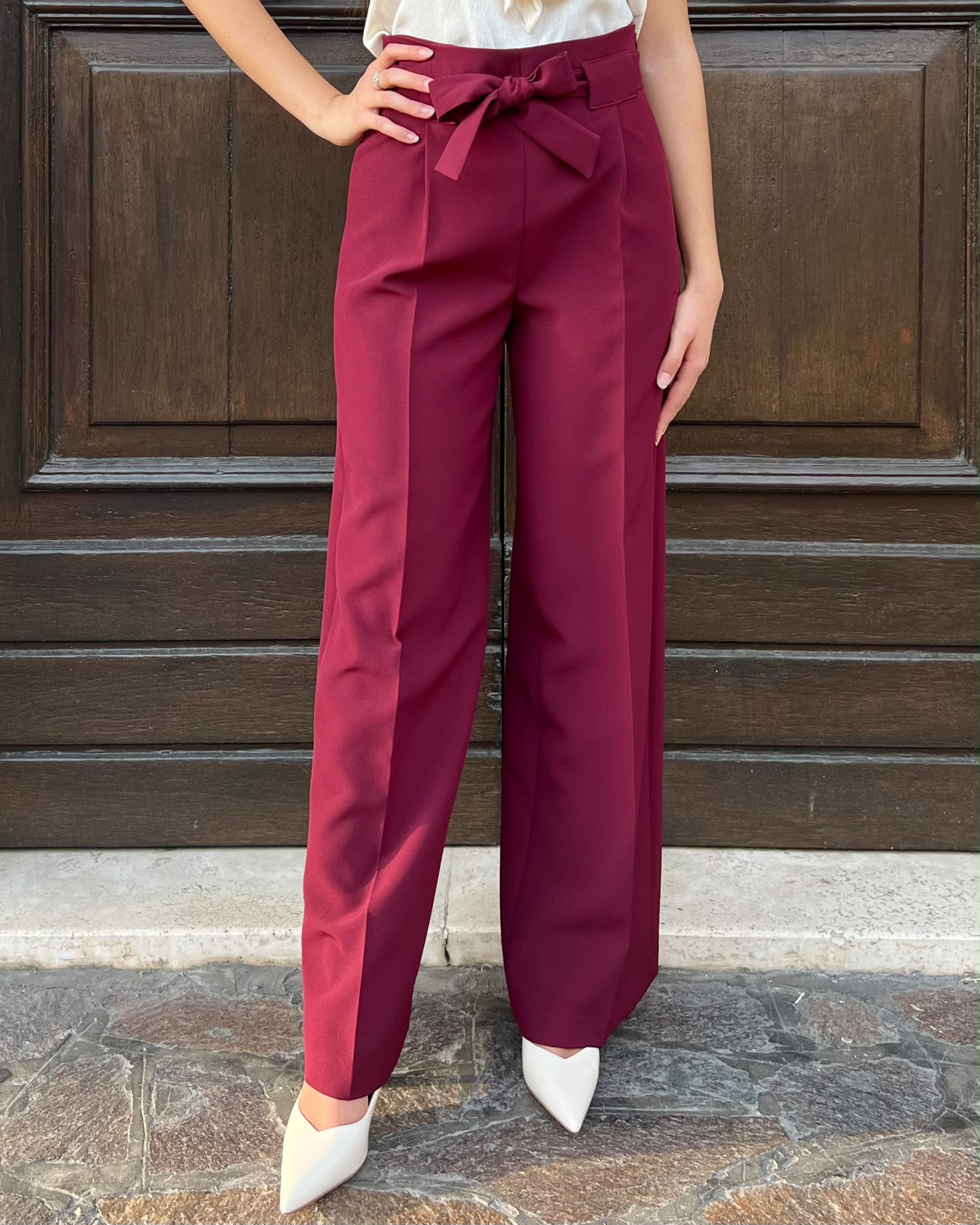 Pantalone Elena Casali palazzo con maxi fascia in vita