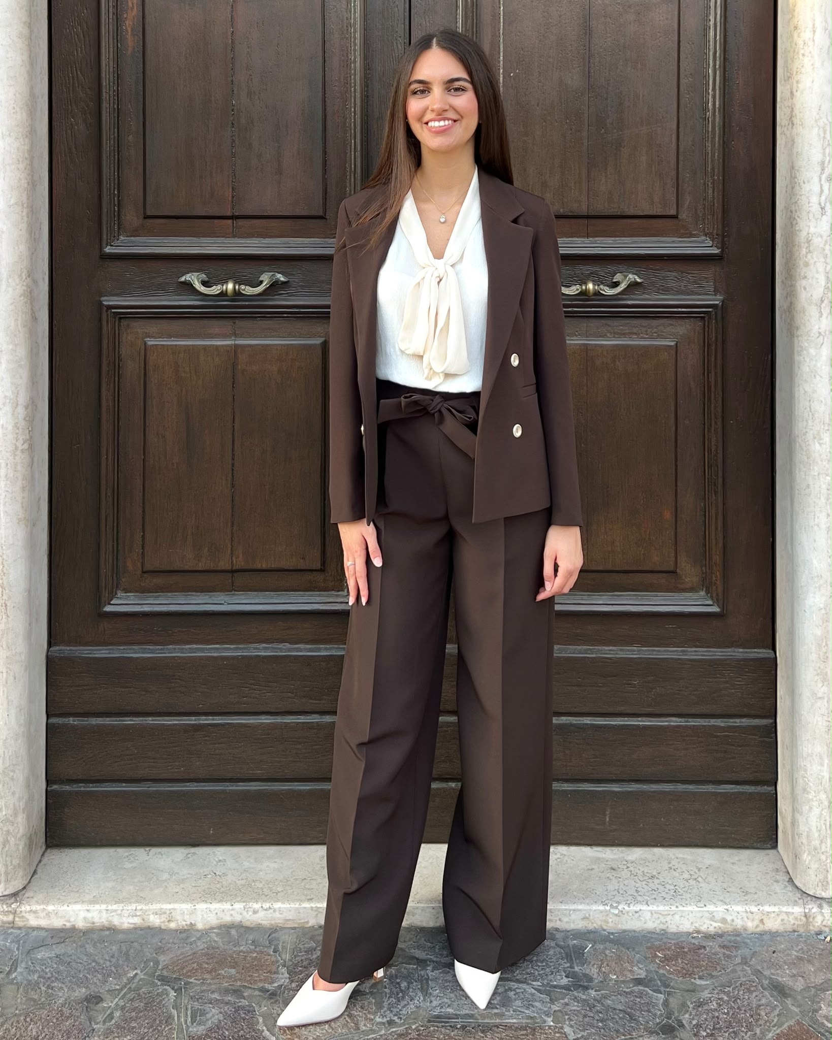 Pantalone Elena Casali palazzo con maxi fascia in vita - immagine 4