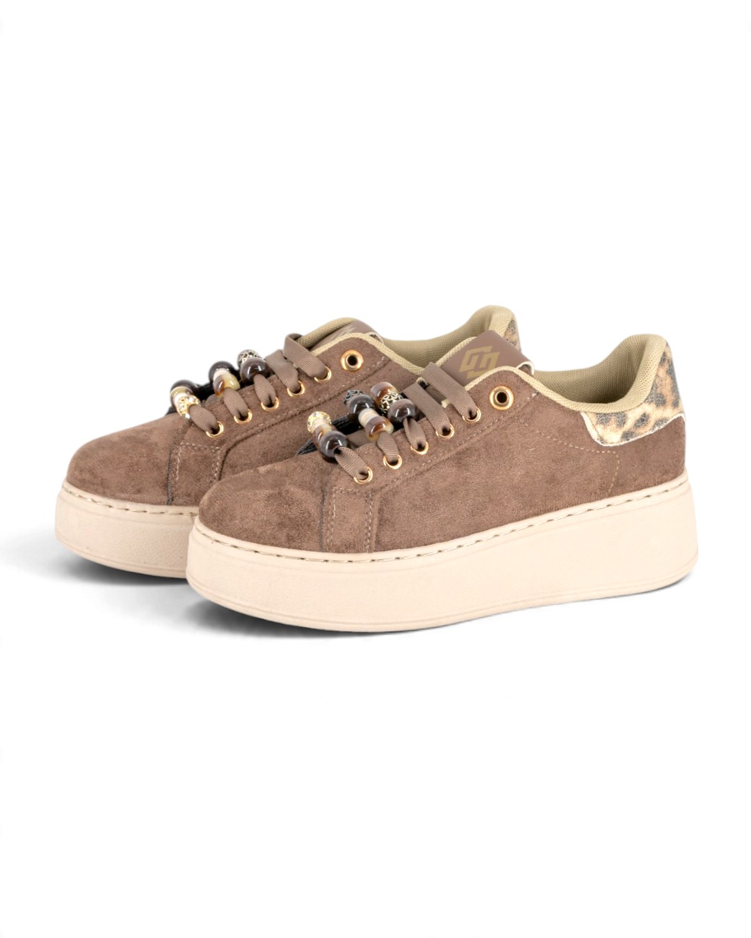Sneakers platform Gold&gold scamosciate marroni con charm intorno ai lacci